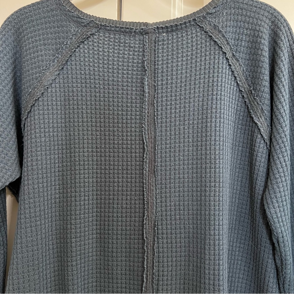 Hem & Thread Womens Long Sleeve Tee Waffle Knit Mixed Media in Green, Size S - Picture 8 of 8